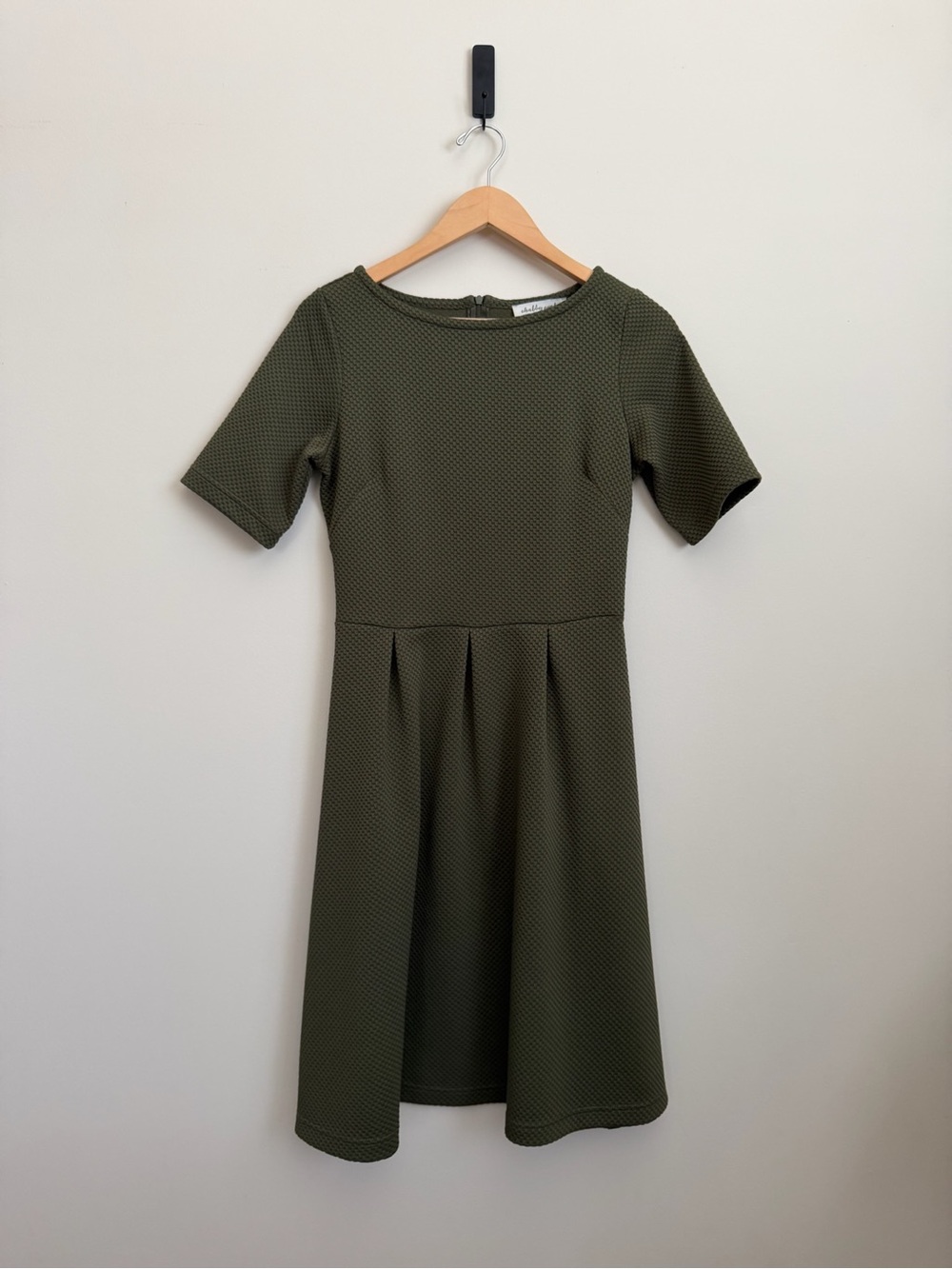 Shabby Apple Olive Textured Fit-and-Flare Dress - Picture 2 of 8